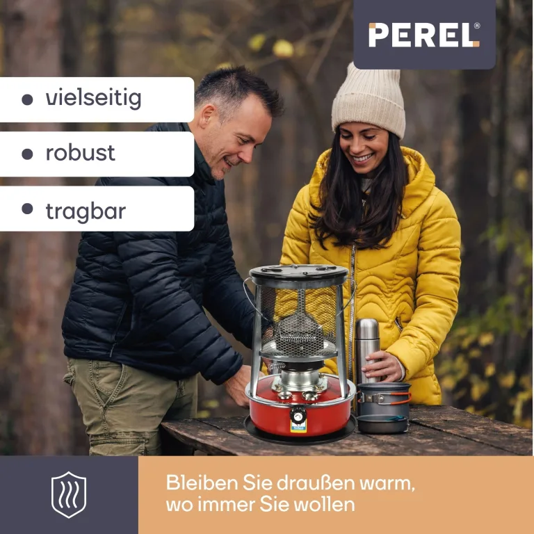 Perel Mobiles Petroleumheizgerät 2600W, tragbarer Kerosinofen für außen und Camping, Docht-Heizung, 4,6L Tank, 18 Stunden Laufzeit, stromlose Notheizung, energiesparende Outdoor-Heizung – Bild 2
