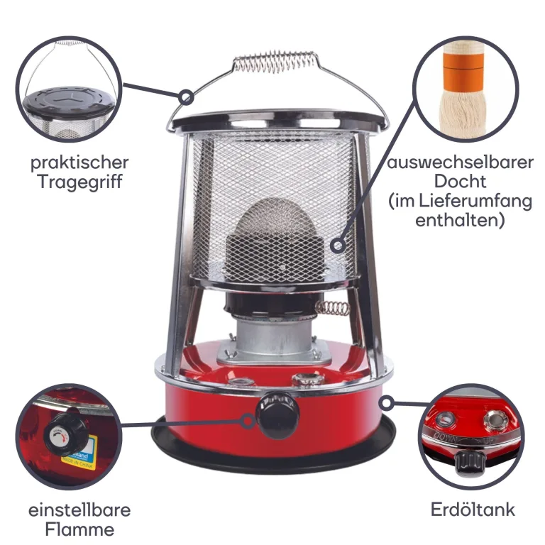 Perel Mobiles Petroleumheizgerät 2600W, tragbarer Kerosinofen für außen und Camping, Docht-Heizung, 4,6L Tank, 18 Stunden Laufzeit, stromlose Notheizung, energiesparende Outdoor-Heizung – Bild 5