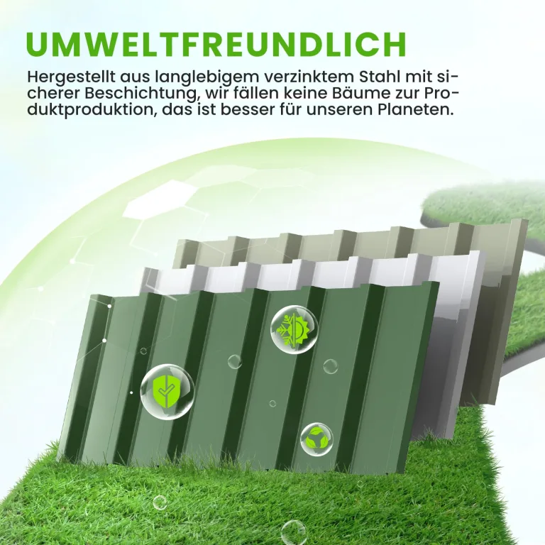 KING BIRD Hochbeete-Kit 258x90x30cm, verzinkt Gartenbeet Pflanzkübel Pflanzkasten mit 8 T-Etiketten&Handschuhen,Grün – Bild 4