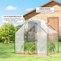 Outsunny Gewächshaus mit Fernster, Rolltür, Winterfest Foliengewächshaus aus Stahl, Treibhaus für Balkon, Garten, Tomatenhaus 180 x 100 x 168 cm, Tomatengewächshaus für Tomaten, Gemüse, Transparent - Thumbnail 3