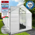 BRAST Gewächshaus Aluminium mit Fundament | 42 Modelle | 130x190x195cm - 490x250x235cm | TÜV geprüft | 6mm Hohlkammerplatten | rostfrei wetterfest temperaturbeständig | 380x190x195cm Silber - Thumbnail 3