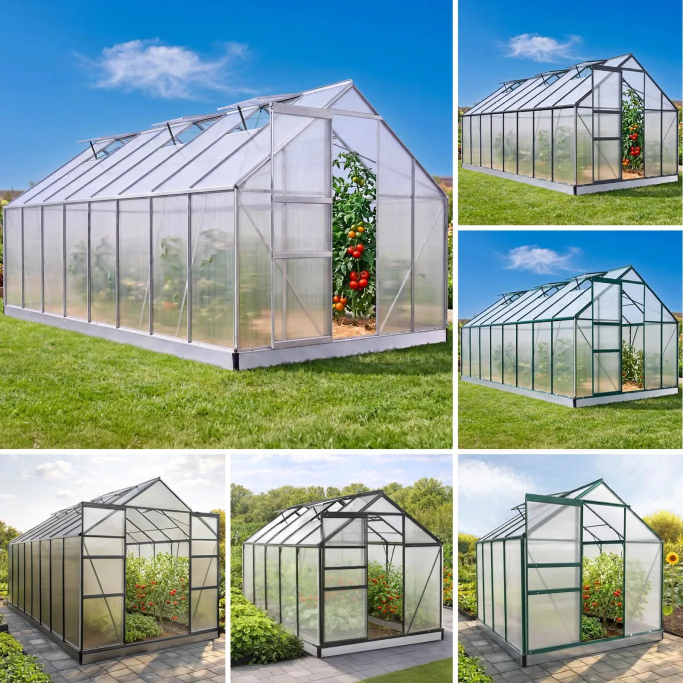BRAST Gewächshaus Aluminium mit Fundament | 42 Modelle | 130x190x195cm - 490x250x235cm | TÜV geprüft | 6mm Hohlkammerplatten | rostfrei wetterfest temperaturbeständig | 490x250x205cm Silber - Bild 1