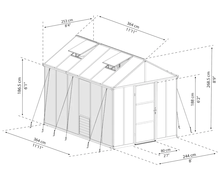 Canopia by Palram Gewächshaus Gross Glory 8x12 Treibhaus 253x364 cm Aluminium Anthrazit Tomatenhaus Polycarbonatplatten UV-beständig – Bild 2