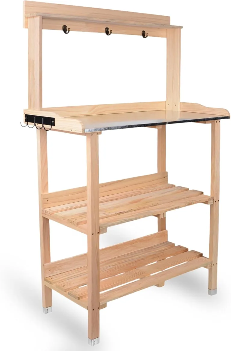 UNUS Pflanztisch aus Holz mit Zink-Arbeitsplatte, 78x36x131 cm, Pflanzregal in Grau für Balkon, Terrasse & Garten, Gartentisch mit Ablagen – Bild 9
