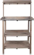 UNUS Pflanztisch aus Holz mit Zink-Arbeitsplatte, 78x36x131 cm, Pflanzregal in Grau für Balkon, Terrasse & Garten, Gartentisch mit Ablagen - Thumbnail 4