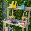 UNUS Pflanztisch aus Holz mit Zink-Arbeitsplatte, 78x36x131 cm, Pflanzregal in Grau für Balkon, Terrasse & Garten, Gartentisch mit Ablagen - Thumbnail 7