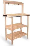 UNUS Pflanztisch aus Holz mit Zink-Arbeitsplatte, 78x36x131 cm, Pflanzregal in Grau für Balkon, Terrasse & Garten, Gartentisch mit Ablagen - Thumbnail 9