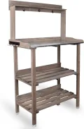 UNUS Pflanztisch aus Holz mit Zink-Arbeitsplatte, 78x36x131 cm, Pflanzregal in Grau für Balkon, Terrasse & Garten, Gartentisch mit Ablagen - Thumbnail 1