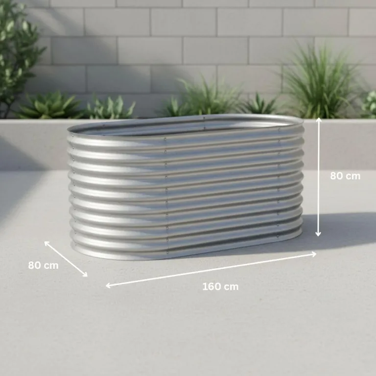 RS Trade Hochbeet Rimini L Metall oval 160x80x80 cm für draussen, verzinktes Stahl Pflanzbeet Outdoor, Gemüsebeet Wellblech, wetterfest, stabil, Balkon Terrasse Garten, Silber – Bild 3