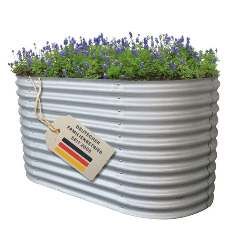RS Trade Hochbeet Rimini L Metall oval 160x80x80 cm für draussen, verzinktes Stahl Pflanzbeet Outdoor, Gemüsebeet Wellblech, wetterfest, stabil, Balkon Terrasse Garten, Silber – Bild 1