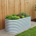 RS Trade Hochbeet Rimini L Metall oval 160x80x80 cm für draussen, verzinktes Stahl Pflanzbeet Outdoor, Gemüsebeet Wellblech, wetterfest, stabil, Balkon Terrasse Garten, Silber - Thumbnail 7