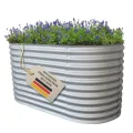 RS Trade Hochbeet Rimini L Metall oval 160x80x80 cm für draussen, verzinktes Stahl Pflanzbeet Outdoor, Gemüsebeet Wellblech, wetterfest, stabil, Balkon Terrasse Garten, Silber - Thumbnail 1