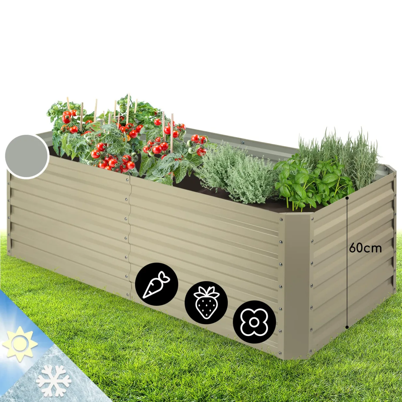 blumfeldt Hochbeet aus Metall, Wetterfestes Stahlblech-Hochbeet für Balkon & Garten, Rostfreies Hochbeet, Freistehende Hochbeete 180x60x90 cm, 970L Pflanzkübel Groß für Blumen, Obst, Gemüse - Bild 1