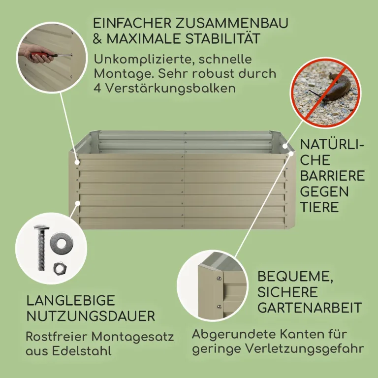 blumfeldt Hochbeet aus Metall, Wetterfestes Stahlblech-Hochbeet für Balkon & Garten, Rostfreies Hochbeet, Freistehende Hochbeete 180x60x90 cm, 970L Pflanzkübel Groß für Blumen, Obst, Gemüse – Bild 3