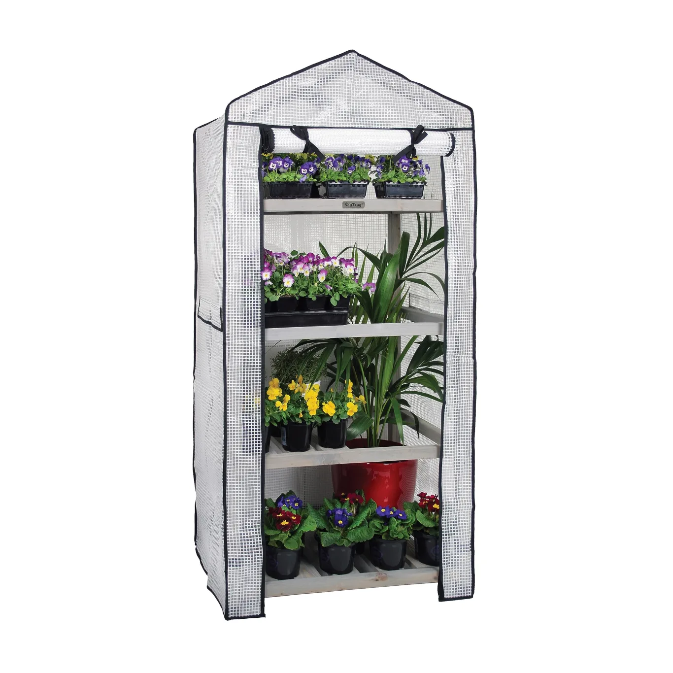VegTrug® Gewächshaus - Foliengewächshaus mit 4 Ebenen & FSC-Holzrahmen - Anzuchthaus für Garten, Balkon & Terrasse - Pflanzregal mit PE-Abdeckung & Reißverschluss - Grey Wash 71x49x158 cm - Bild 1