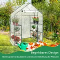 COSTWAY Gewächshaus Foliengewächshaus, Treibhaus mit 2 Pflanzenständern & aufrollbaren Tür, Tomatenhaus Tomaten, Pflanzenhaus mit PE Gitterfolie, 143x73x195cm, Weiß und transparent - Thumbnail 3