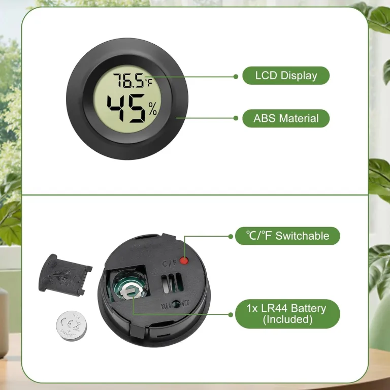 EEEKit Mini Hygrometer Thermometer, 5 Stück Klein Hydrometers, Feuchtigkeitsmesser Temperaturmessgerät für Keller Gewächshaus, Schwarzer Rund – Bild 6