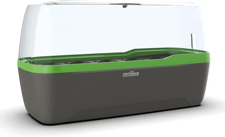 Romberg BoQube L Plus Mini Gewächshaus Anzuchtset & Pflanzkasten mit 10 selbstbewässernden Pflanzzellen und Bewässerungssystem, Zimmergewächshaus für Indoor Kräutergarten, 41×17×23 cm, Anthrazit-Grün – Bild 3
