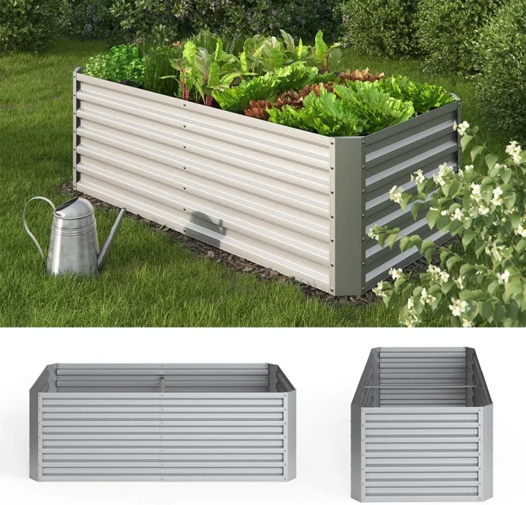 ok-Living Hochbeet Kräuterbeet Gemüsebeet rechteckig 180x90x60cm (LxBxH) Silber Pflanzkasten Frühbeet Aufzucht Beet Garten – Bild 4