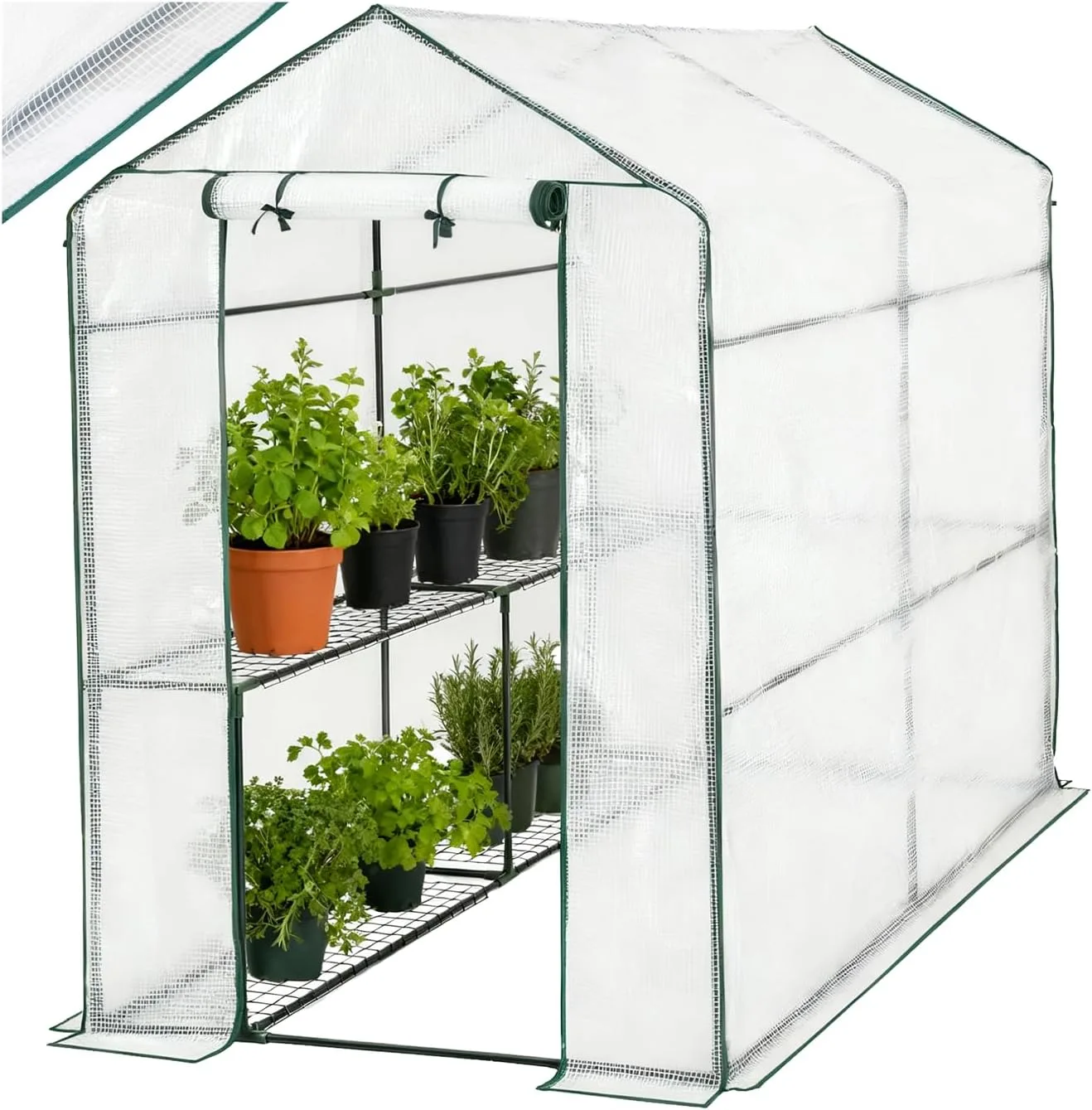 tectake® Gewächshaus mit UV-beständiger PE-Gitterfolie und 4 Metallablagegittern, 186 x 120 x 190 cm, Anzucht Gewächshaus für Tomaten & Pflanzen, Foliengewächshaus schützt vor Kälte, Regen und Frost - Bild 1