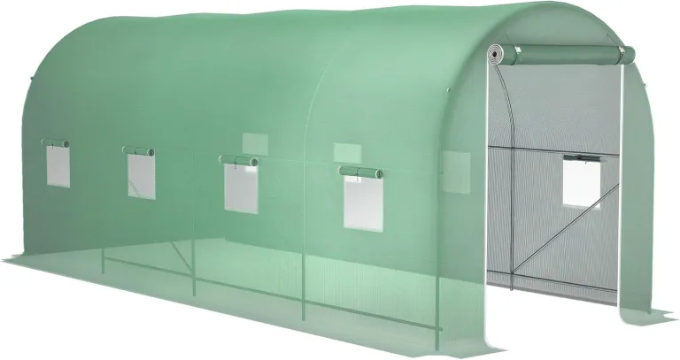 Outsunny Gewächshaus 500x200x205cm Foliengewächshaus Tomatenhaus mit Tür, 8 Fenster, Folientunnel aus verzinktem Stahl, PE, stabiles Treibhaus Pflanztunnel, inkl. Erdanker & Seilen, Grün – Bild 1