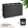 Casaria® Blumenkasten 4 Innentöpfe Polyrattan Herausnehmbar Wasserablauf Outdoor Rechteckig Pflanzkasten Blumentopf Hochbeet Pflanzkübel Schwarz - Thumbnail 2