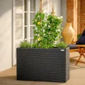 Casaria® Blumenkasten 4 Innentöpfe Polyrattan Herausnehmbar Wasserablauf Outdoor Rechteckig Pflanzkasten Blumentopf Hochbeet Pflanzkübel Schwarz - Thumbnail 5