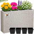 Casaria® Blumenkasten 4 Innentöpfe Polyrattan Herausnehmbar Wasserablauf Outdoor Rechteckig Pflanzkasten Blumentopf Hochbeet Pflanzkübel Schwarz - Thumbnail 8