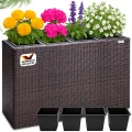 Casaria® Blumenkasten 4 Innentöpfe Polyrattan Herausnehmbar Wasserablauf Outdoor Rechteckig Pflanzkasten Blumentopf Hochbeet Pflanzkübel Schwarz - Thumbnail 9