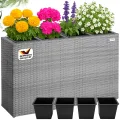 Casaria® Blumenkasten 4 Innentöpfe Polyrattan Herausnehmbar Wasserablauf Outdoor Rechteckig Pflanzkasten Blumentopf Hochbeet Pflanzkübel Schwarz - Thumbnail 10