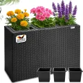 Casaria® Blumenkasten 3 Innentöpfe Polyrattan Herausnehmbar Wasserablauf Outdoor Rechteckig Pflanzkasten Blumentopf Hochbeet Pflanzkübel Schwarz - Thumbnail 1