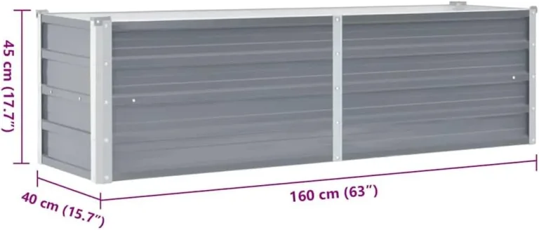 vidaXL Hochbeet aus verzinktem Stahl, 160 x 40 x 45 cm, Grau, Pflanzkübel mit offenem Boden, für Garten, Gemüse und Kräuter, Außenbereich – Bild 4