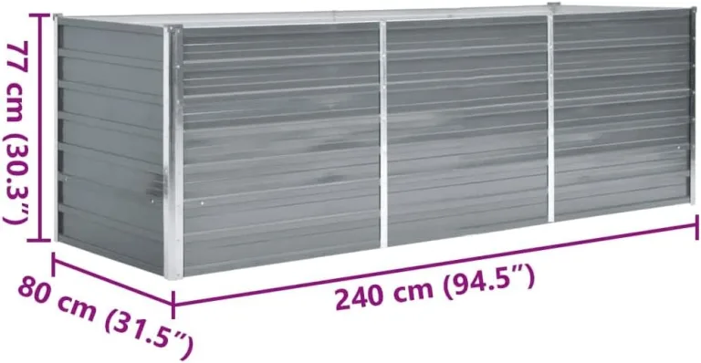 vidaXL Hochbeet Verzinkter Stahl 240x80x77 cm Grau Gartenbeet Pflanzbeet – Bild 4