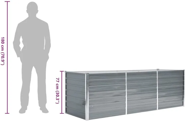 vidaXL Hochbeet Verzinkter Stahl 240x80x77 cm Grau Gartenbeet Pflanzbeet – Bild 5