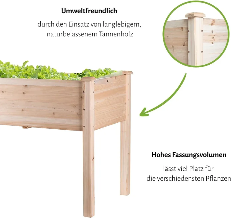 empasa Hochbeet 'Raise 1 XL' aus Holz Gemüsebeet inkl. wasserdichter Folie, Pflanzenkasten für Gemüse und Kräuter im Garten, auf Terrasse oder Balkon, Füllvolumen ca. 140 Liter – Bild 6