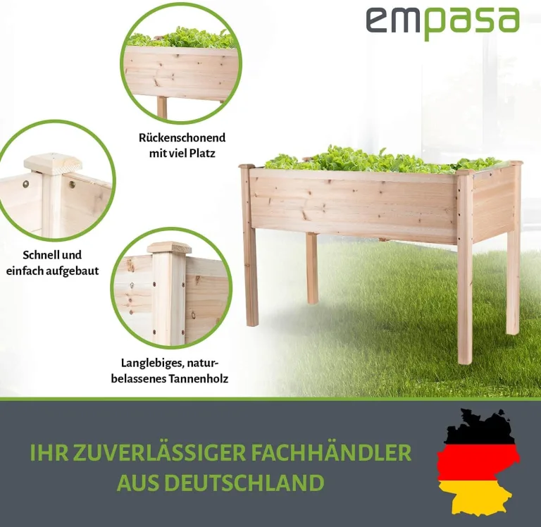 empasa Hochbeet 'Raise 1 XL' aus Holz Gemüsebeet inkl. wasserdichter Folie, Pflanzenkasten für Gemüse und Kräuter im Garten, auf Terrasse oder Balkon, Füllvolumen ca. 140 Liter – Bild 3