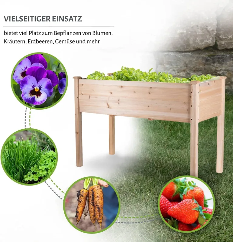 empasa Hochbeet 'Raise 1 XL' aus Holz Gemüsebeet inkl. wasserdichter Folie, Pflanzenkasten für Gemüse und Kräuter im Garten, auf Terrasse oder Balkon, Füllvolumen ca. 140 Liter – Bild 4