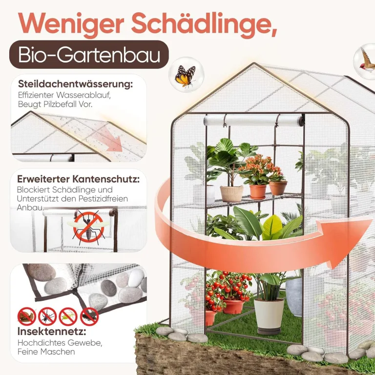 Sekey Gewächshaus 200x145x145 cm, Foliengewächshaus Stabil, Gewächshaus Balkon mit 10 Regalböden für optimales Pflanzenwachstum, Weiß, XXL – Bild 5