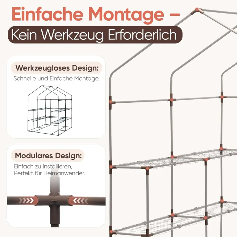 Sekey Gewächshaus 200x145x145 cm, Foliengewächshaus Stabil, Gewächshaus Balkon mit 10 Regalböden für optimales Pflanzenwachstum, Weiß, XXL – Bild 2