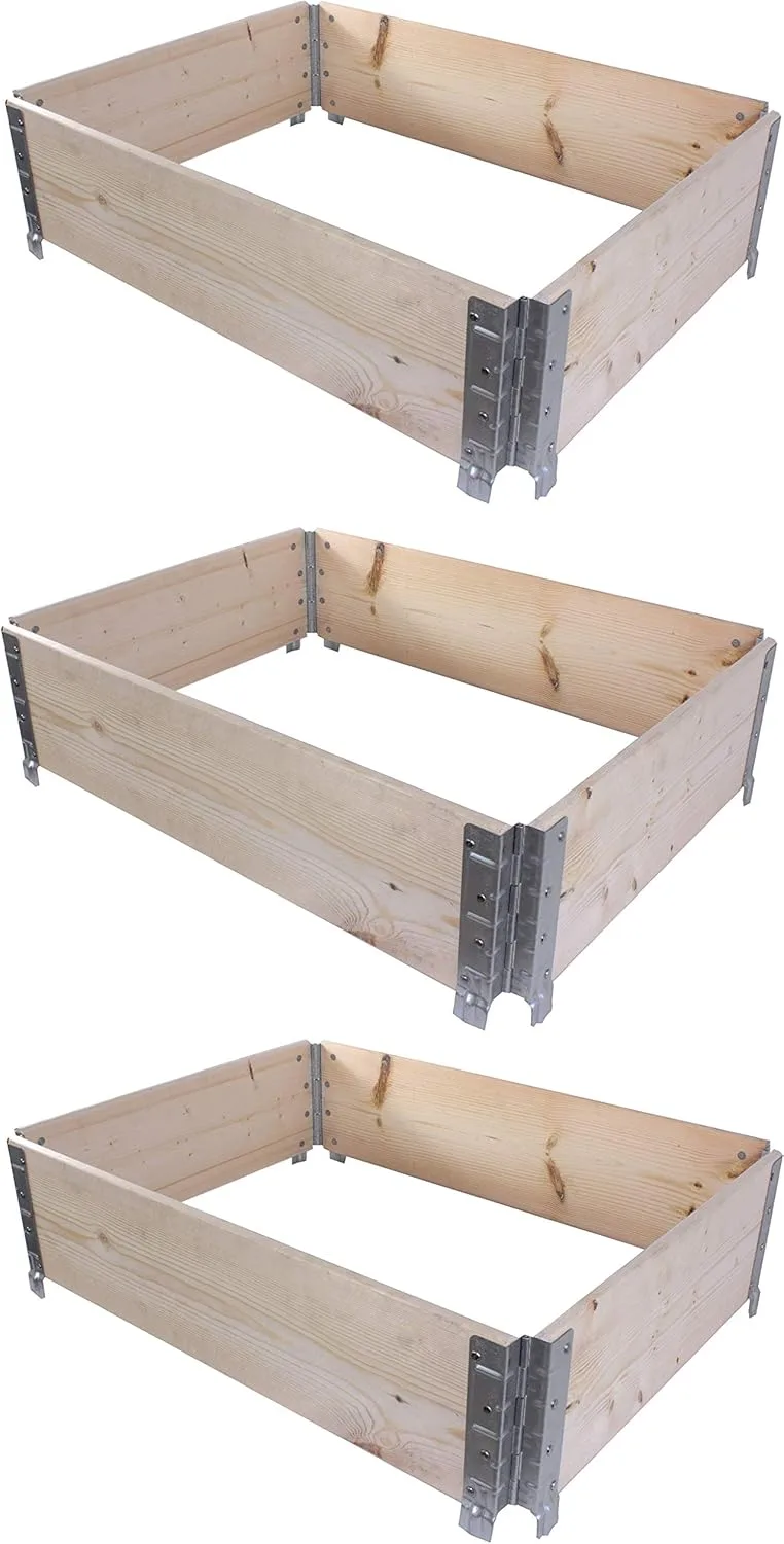 BigDean 3X Palettenrahmen für Hochbeet 80 x 60 x 20 cm = halbe Europalette - Holzrahmen faltbar, steckbar & stapelbar - ideal für Pflanzen, Blumen, Obst, Gemüse & Kräuter - Bild 1