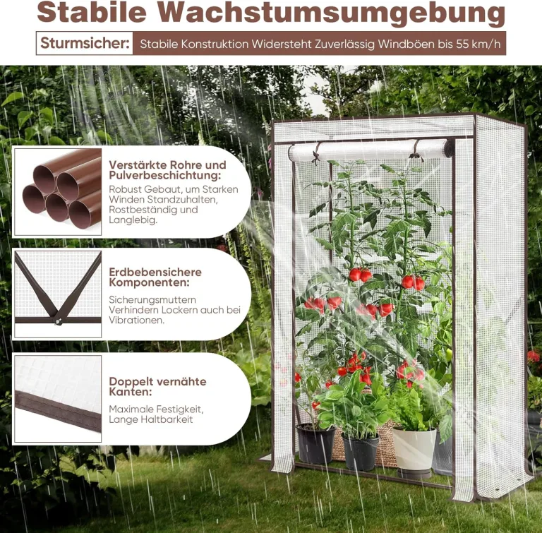 Sekey Gewächshaus Klein 150x100x50 cm, Tomatengewächshaus Foliengewächshaus Tomaten Gewächshaus Balkon Indoor Outdoor - Stabil, Winterfest & Einfach zu montieren, Weiß – Bild 3