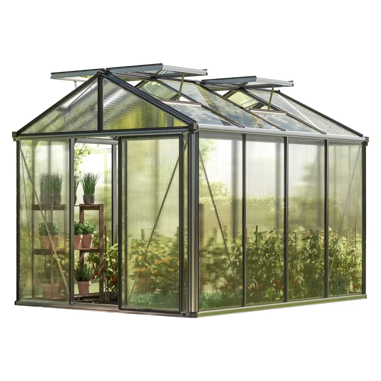 GFP Gewächshaus Diamas 22 Light 235x311 cm - 12 mm Doppelstegplatten - Farbe Aluminium Natur Grau