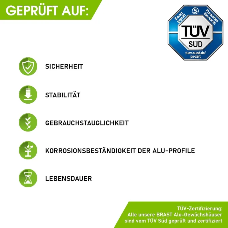 BRAST Gewächshaus Aluminium mit Fundament | 42 Modelle | 130x190x195cm - 490x250x235cm | TÜV geprüft | 6mm Hohlkammerplatten | rostfrei wetterfest temperaturbeständig | 250x190x195cm Silber – Bild 5