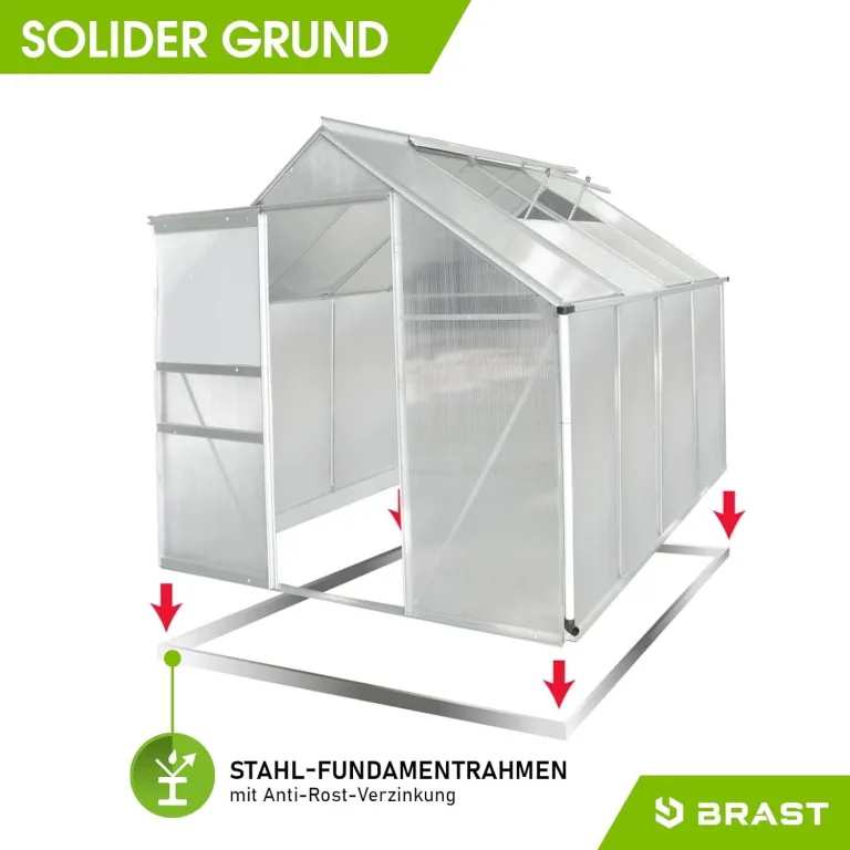 BRAST Gewächshaus Aluminium mit Fundament | 42 Modelle | 130x190x195cm - 490x250x235cm | TÜV geprüft | 6mm Hohlkammerplatten | rostfrei wetterfest temperaturbeständig | 250x190x195cm Silber – Bild 8