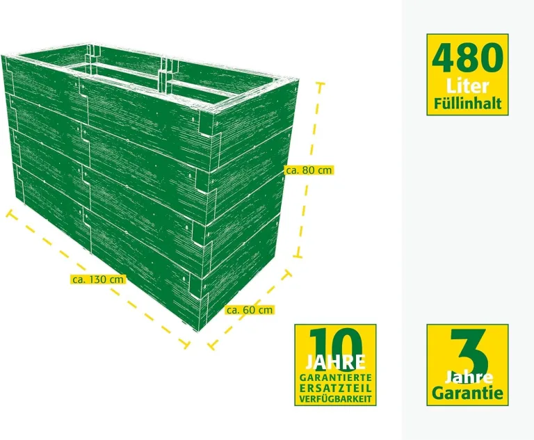 JUWEL Hochbeet Timber 4er-Set (24 Bausteine, Kräuterbeet Füllinhalt 480 l, in Holzoptik, Beetsystem mit hoher Wärmeisolierung, Maße 130x60 cm, Höhe 60 cm, Gemüsebeet) 20470 – Bild 5