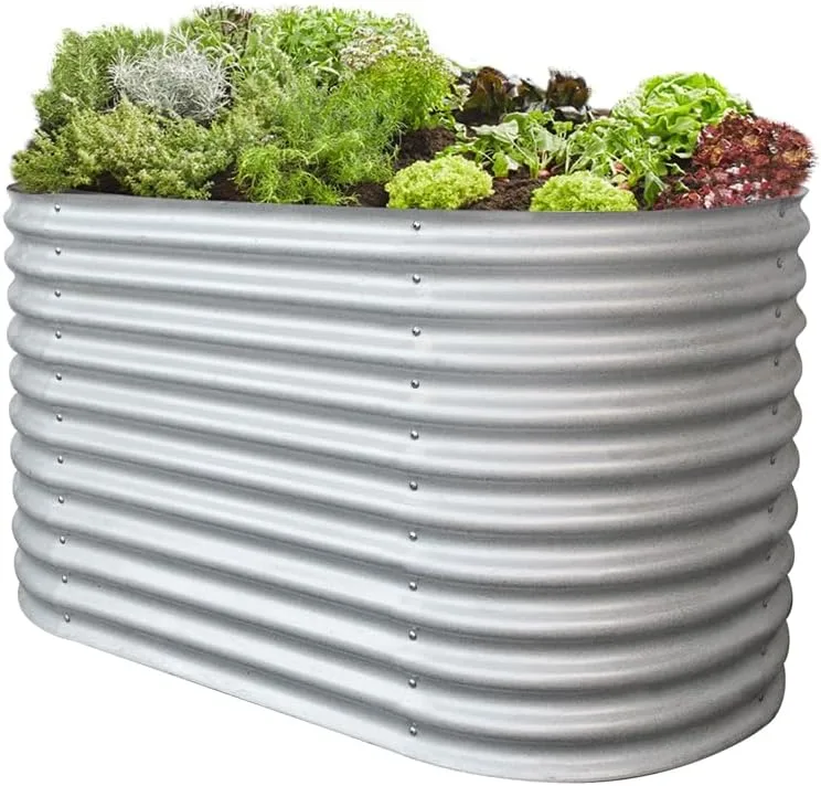 RS Trade Hochbeet Metall Rimini XL, 200×100×82 cm, Garten- & Gemüsehochbeet aus Stahl-Wellblech mit Zink-Aluminium, oval, bodenlos, rostfrei & witterungsbeständig – Bild 8