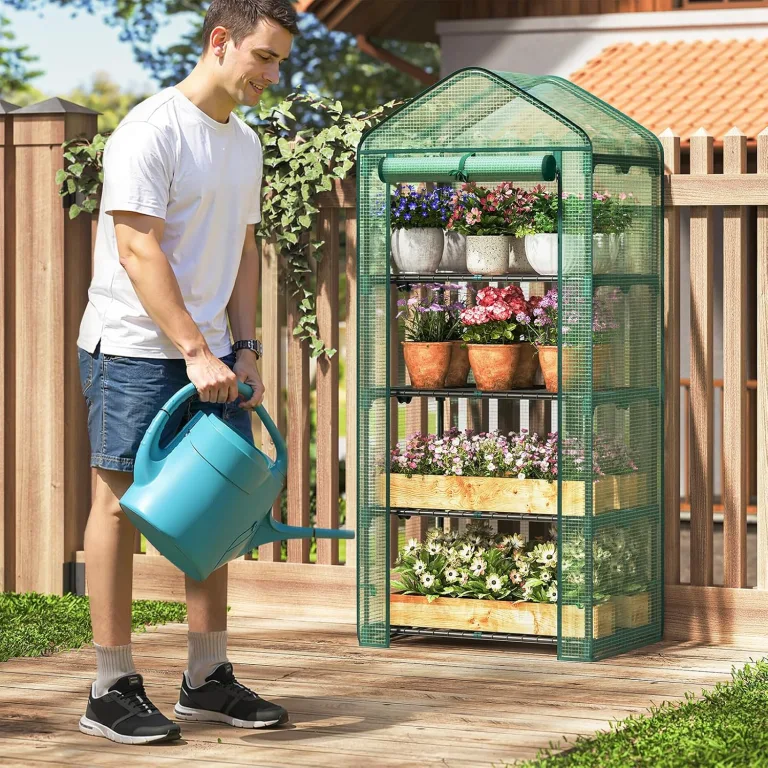 WOLTU Gewächshaus, Foliengewächshaus für Balkon Garten Terrasse, Tomatengewächshaus mit 4 Ablagen Tür, Winterfest stabil platzsparend, 69 x 158 x 49 cm, Grün – Bild 5