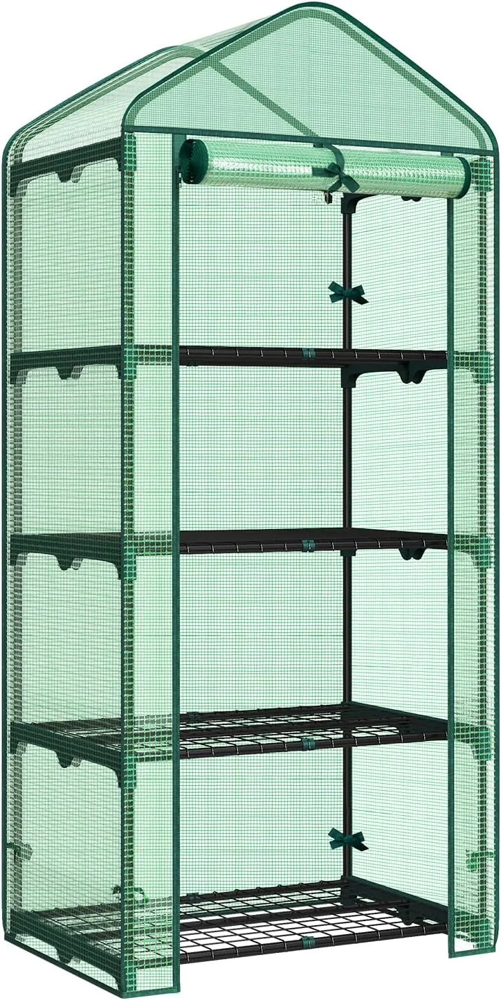 WOLTU Gewächshaus, Foliengewächshaus für Balkon Garten Terrasse, Tomatengewächshaus mit 4 Ablagen Tür, Winterfest stabil platzsparend, 69 x 158 x 49 cm, Grün – Bild 2