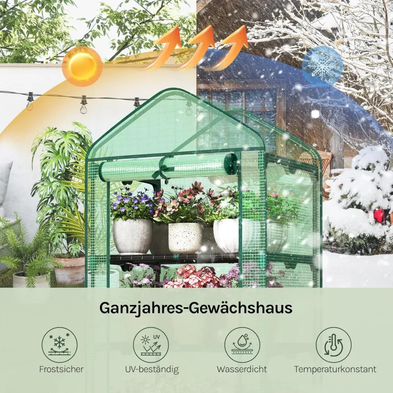 WOLTU Gewächshaus, Foliengewächshaus für Balkon Garten Terrasse, Tomatengewächshaus mit 4 Ablagen Tür, Winterfest stabil platzsparend, 69 x 158 x 49 cm, Grün – Bild 3