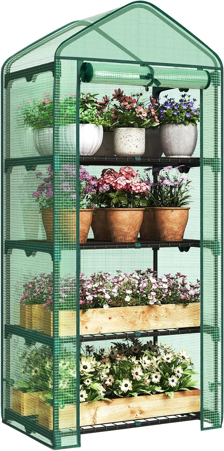 WOLTU Gewächshaus, Foliengewächshaus für Balkon Garten Terrasse, Tomatengewächshaus mit 4 Ablagen Tür, Winterfest stabil platzsparend, 69 x 158 x 49 cm, Grün – Bild 1